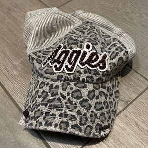 Aggies Ladies Gray Leopard Print Cap with Bedazzled Maroon Text